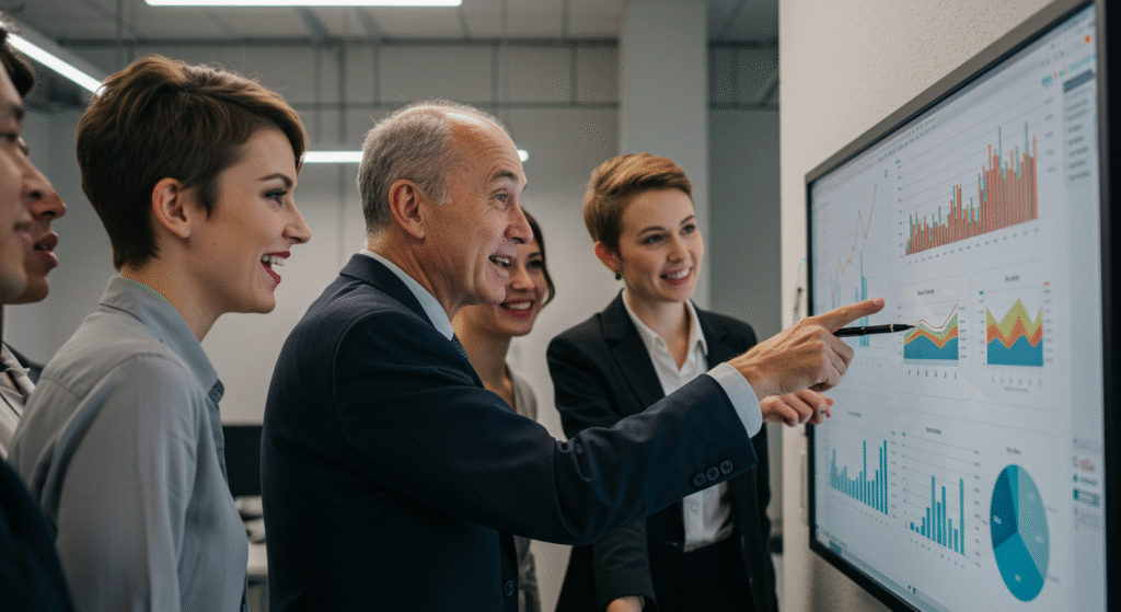 Business users exploring dashboards during their meeting which is developed in Power BI by Tecrionix