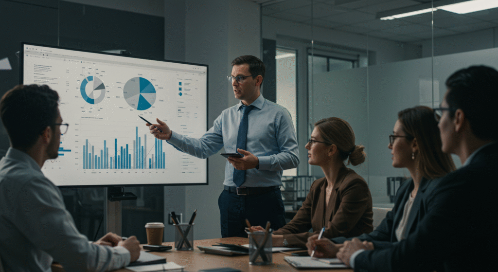 Corporate professionals learning data analytics with Power BI at Tecrionix